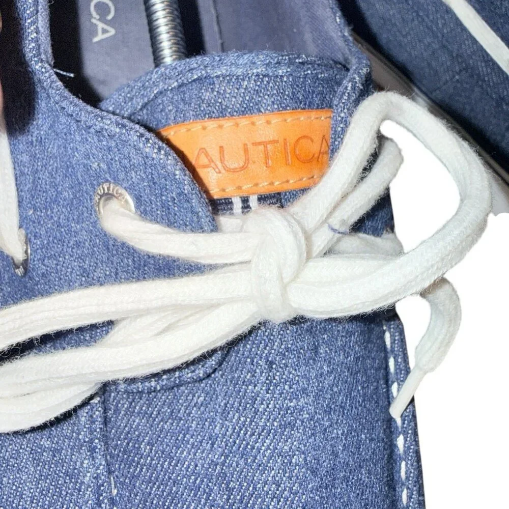 Nautica Galley Blue Canvas Boat Shoes Lace Up Casual Shoes Men’s Size 12
